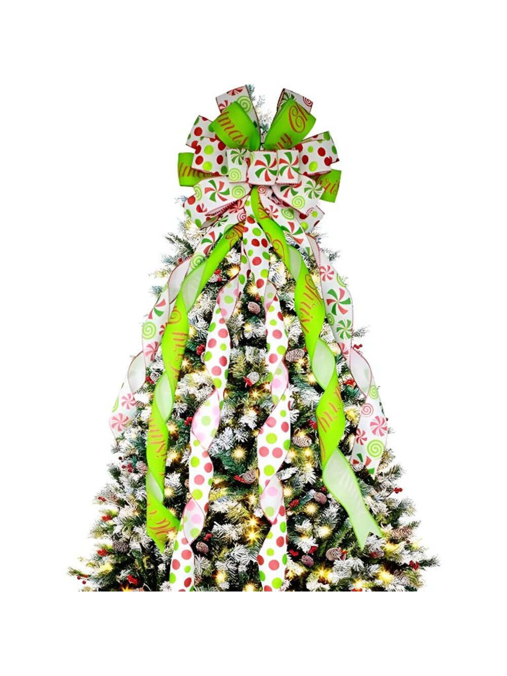 Christmas Tree Topper Large Green Christmas Bow, Candy Red Green Dot Gift Bow